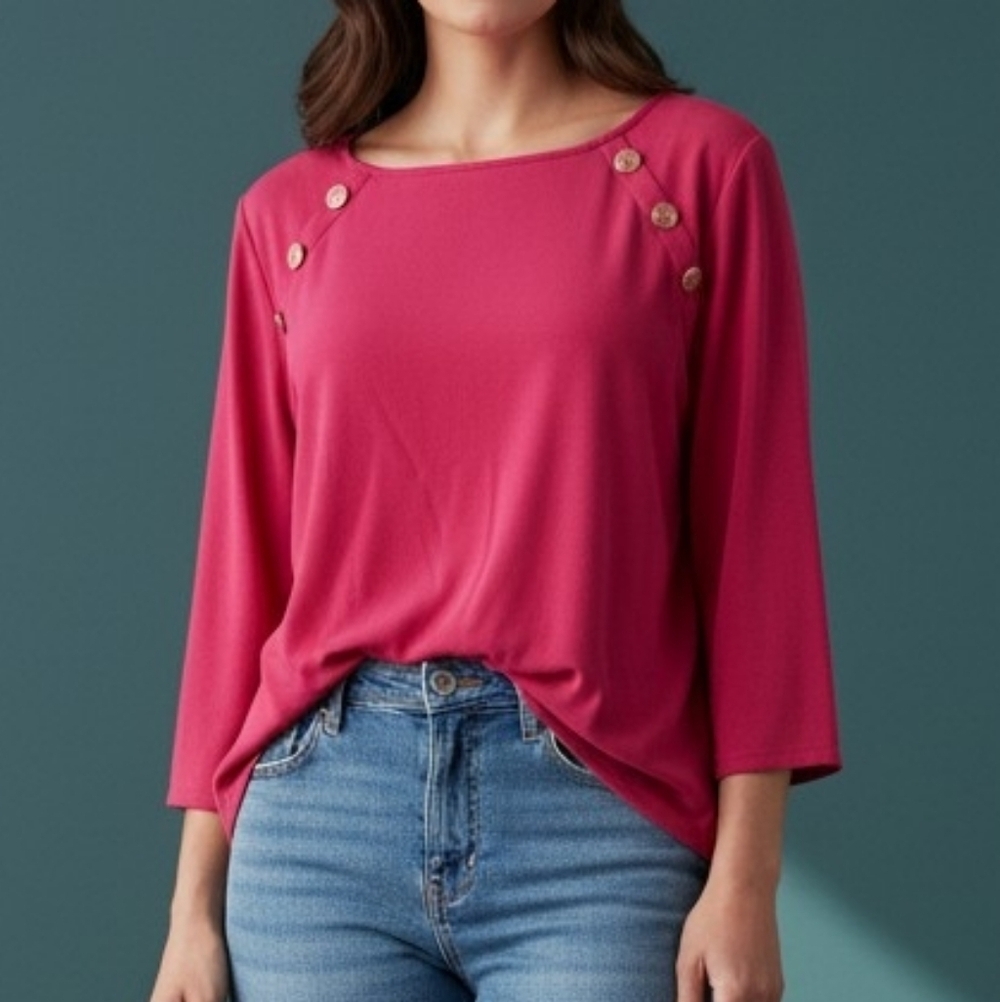 CALVIN KLEIN Hot Pink Ruched Quarter Sleeve Blouse